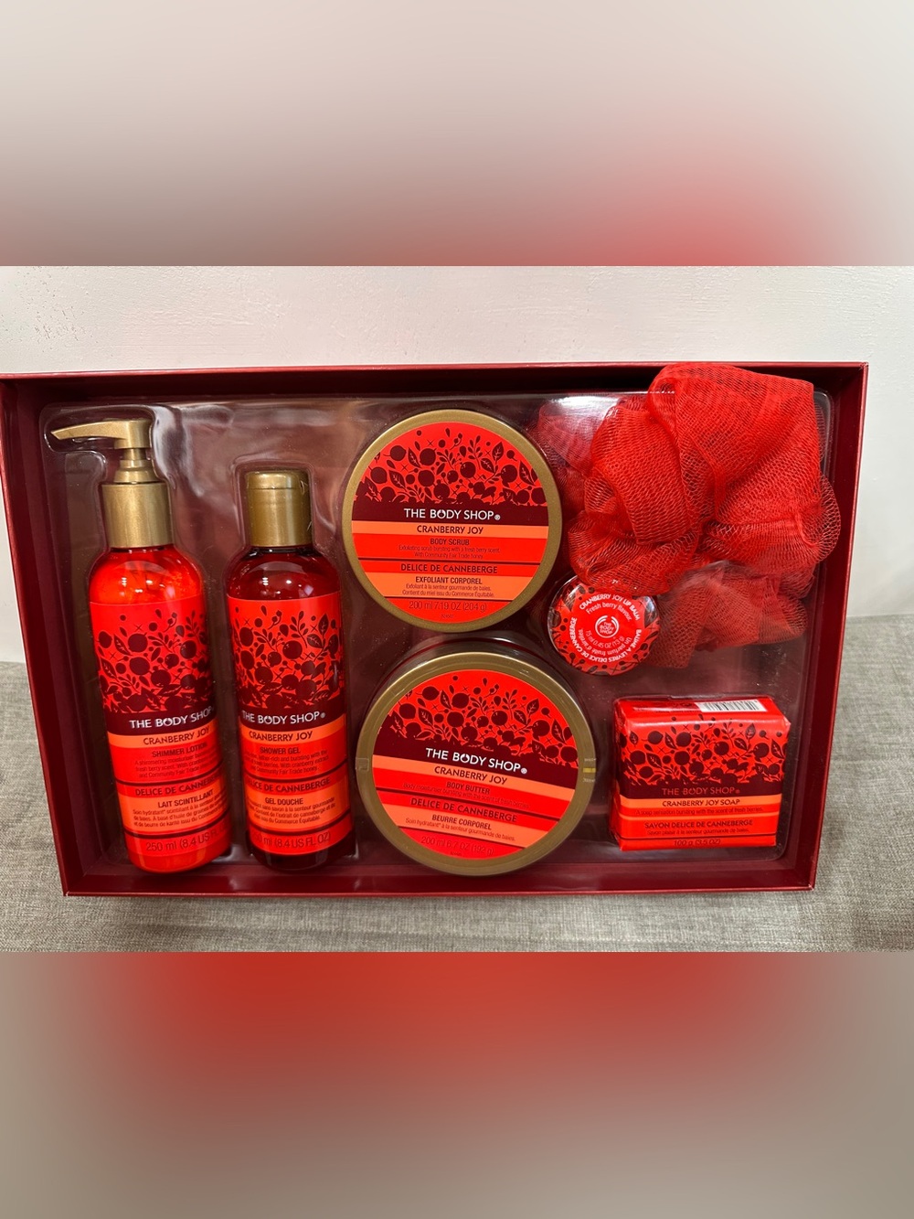 RARE The Body Shop Cranberry Joy Gift Set of 7 Lotion Shower Gel Butter Balm